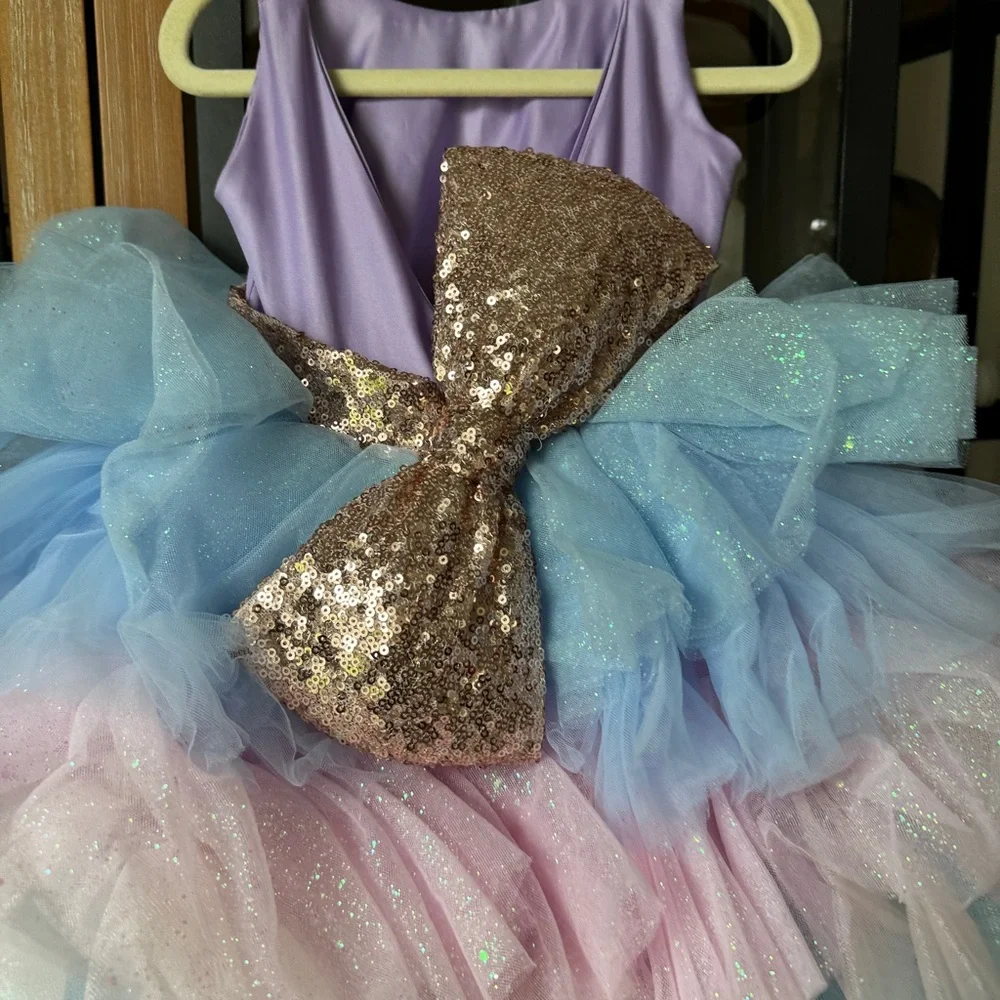 Itty Bitty Toes dress tulle Arabella Unicorn Gown toddler birthday bow glitter - Picture 8 of 9